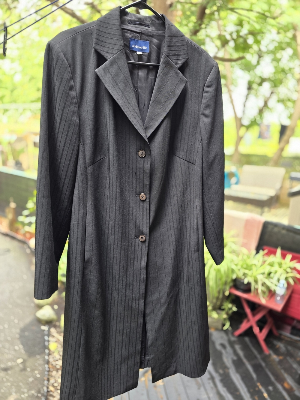 Addition Elle Black Pinstripe Long Trench Coat